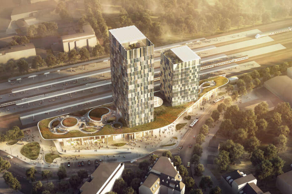 Die Visualisierung des Architektenbüros zeigt den geplanten Bahnhof Altona am Diebsteich in Hamburg.
