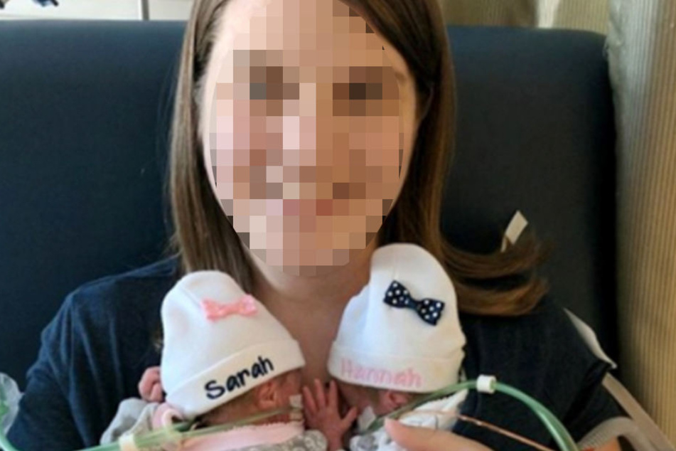 Katie Evans mit den Zwillings-Frühchen Sarah und Hannah. Die sechsfache Mutter verstarb am 6. Oktober.