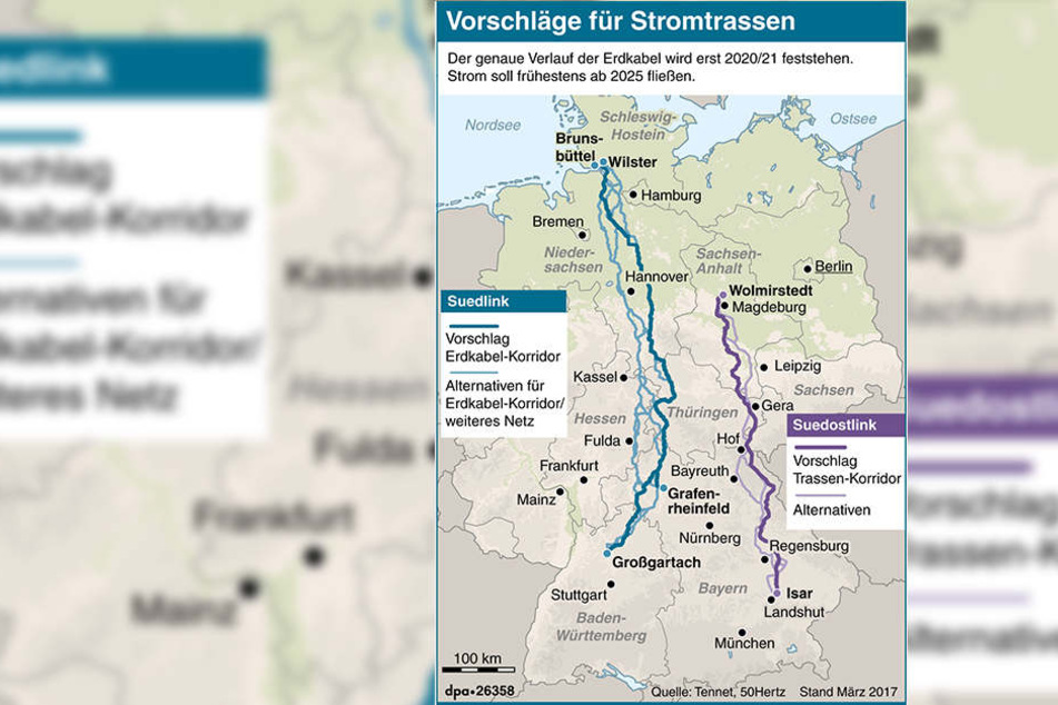 So könnte der Verlauf der neuen Stromtrassen aussehen.