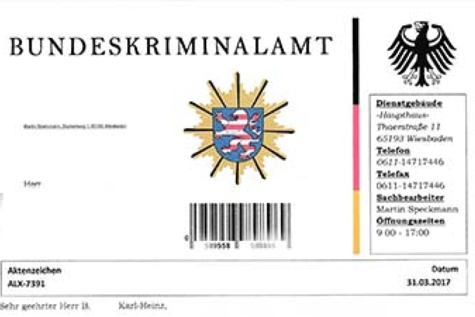 Mit dem BKA-Logo und Briefkopf macht das Schreiben auf den ersten Blick einen seriösen Eindruck.