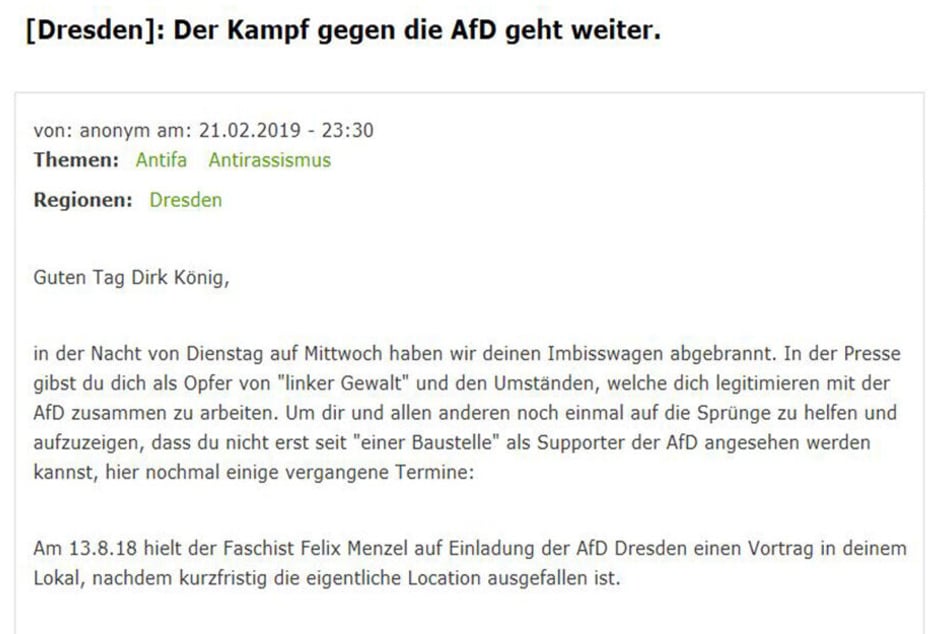Das Bekennerschreiben auf indymedia.