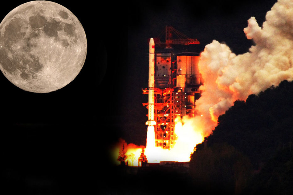 China will per Raumschiff Gestein vom Mond holen. (Bildmontage)