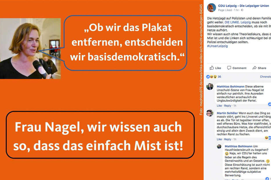 Mit diesem Post richtet sich die CDU-Fraktion gegen Linken-Abgeordnete Juliane Nagel (39).