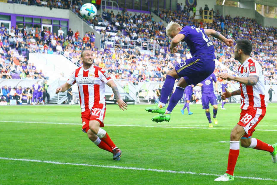 Eins von nur zwei Kopfballtoren in dieser Saison: Sören Bertram traf zum 1:2 gegen Union.