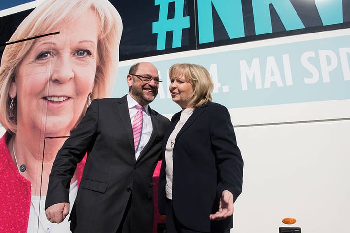 Die SPD geht erneut mit Hannelore Kraft (li.) an den Start. Martin Schulz steht ihr zur Seite.