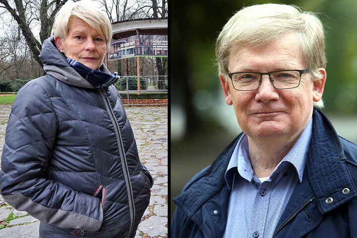 Grünen-Politikerin Petra Zais (61,l.) kritisiert den Pranger des "Zentrums für Politische Schönheit". Auch Linken-Stadtrat Dietmar Berger (67,r.) sieht die Aktion kritisch, findet, die Würde des Menschen gilt auch für Teilnehmer rechter Demos.