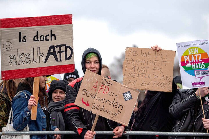 Spruchbänder der Demonstranten in Riesa.