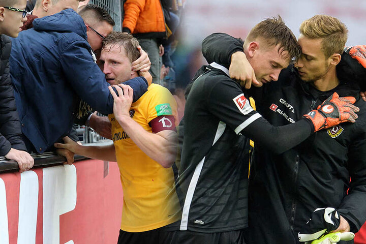 Marco Hartmann musste von den Fans getröstet werden (li.), Markus Schubert bekam Zuspruch von Keeper-Kollege Tim Boss.