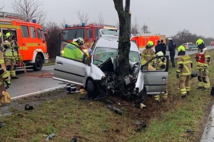Der Fahrer knallte mit seinem Wagen frontal gegen einen Baum.