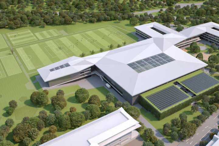 Die Grafik zeigt, wie die DFB-Akademie im fertigen Zustand aussehen soll.