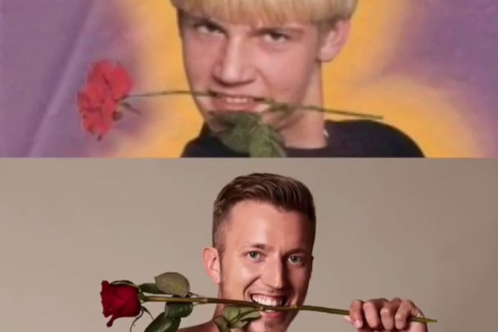 Bei der Geburt getrennt? Chris vergleicht sich mit einem alten Schnappschuss des Backstreet Boys Nick Carter.