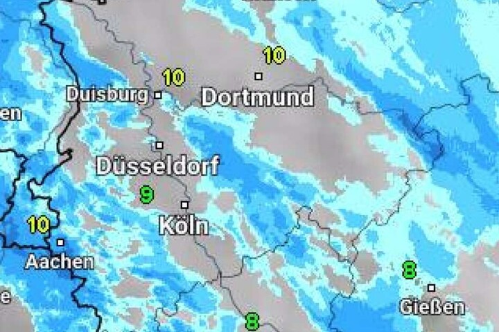 Der Blick auf die Wetterlage im südlichen Nordrhein-Westfalen am Freitagmorgen.