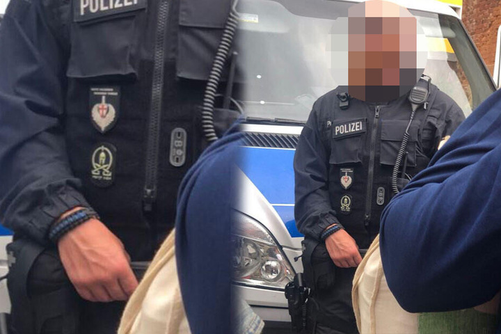 Aufregen war dieser Beamte mit zwei Patches.