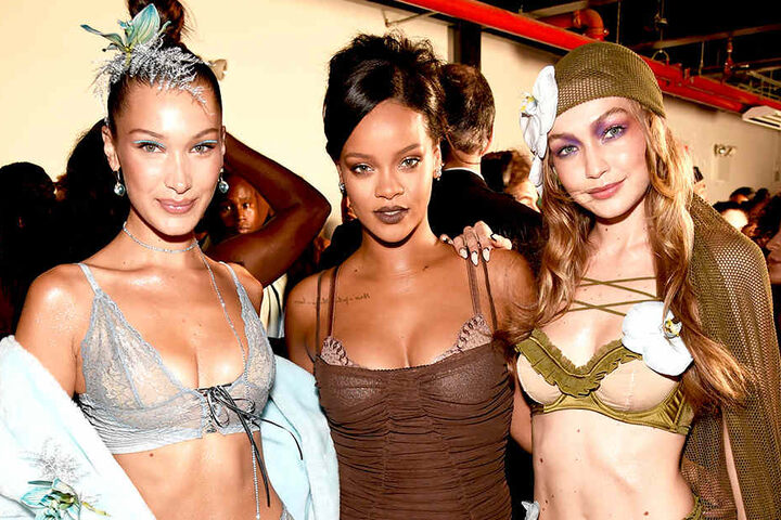 Rihanna (30) engagierte für ihre Show unter anderem die beiden Topmodels Bella (21, l.) und Gigi Hadid (23, r.).