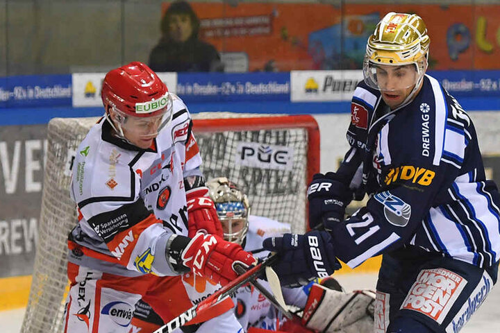 Harrison Reed hatte im Schlussdrittel gegen Crimmitschau schon wieder Top-Chancen und den Endstand mit dem Tor zum 6:3 erzielt.