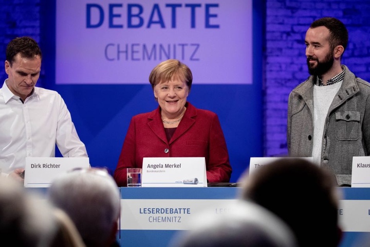 Angela Merkel am Freitag bei ihrem Besuch in Chemnitz.