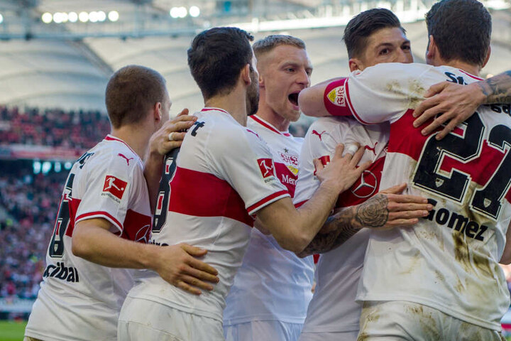 Wollen am Sonntag erneut so jubeln: Die VfB-Spieler beim Ausgleichstreffer im vergangenen Heimspiel gegen RB Leipzig.