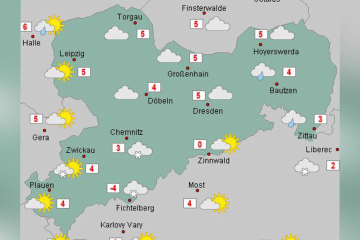 Die Temperaturen am Samstag.