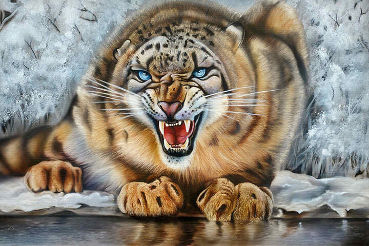 Man hört ihn förmlich fauchen: Auch dieser sibirische Tiger stammt aus der Spritzpistole von Thomas Zahn.