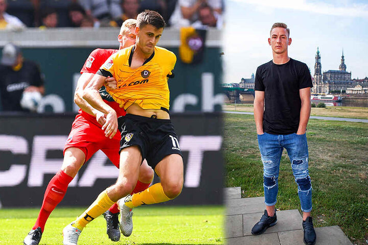 Kevin Broll (r.) lässig mit den Händen in den Taschen am Dresdner Elbufer. Mittlerweile ist der Keeper die erhoffte Verstärkung. Zuletzt stark. Alexander Jeremejeff (M.) traf gleich in seinem ersten Spiel für Dresden gegen Heidenheim. (Bildmontage)