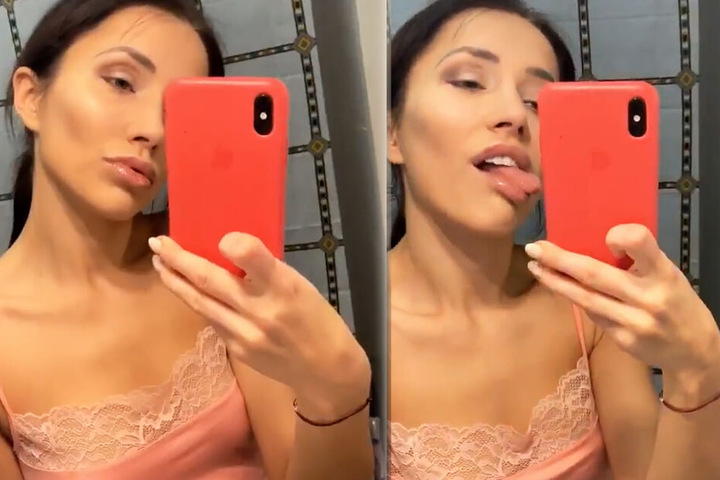 Playmate Anastasiya Avilova zeigt auf Instagram ihre Zunge.