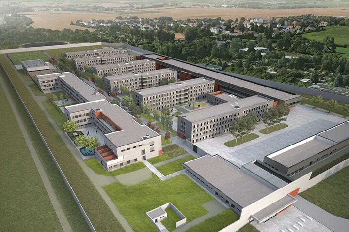 Der neue Knast in Zwickau-Marienthal aus der Vogelperspektive.