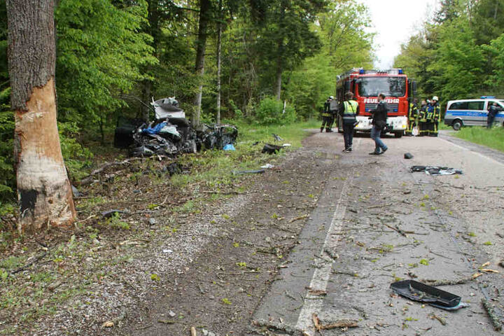 Gegen diesen Baum krachte der Wagen.