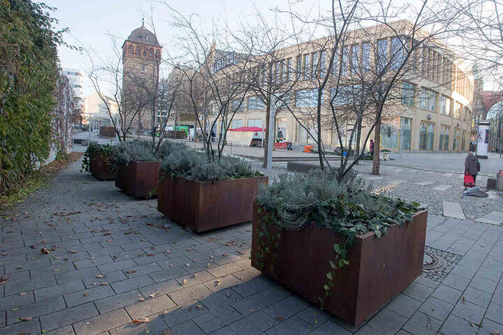 Durch diese zwölf Blumenkübel sollen mögliche Attentäter auf dem Weihnachtsmarkt ausgebremst werden.
