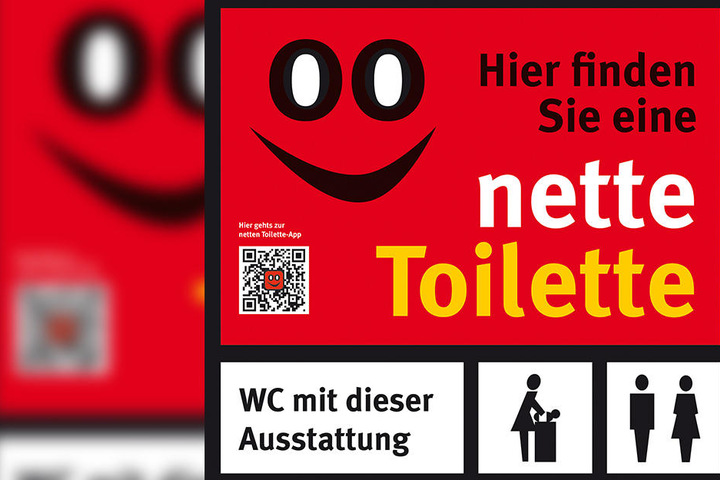 Das Logo leitet in 260 Städten Passanten zum stillen Örtchen.