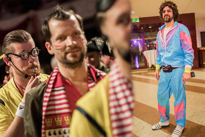 Torhüter Timo Horn (l.) im Schiedsrichterdress, Stefan Ruthenbeck im Kleid der 80er.