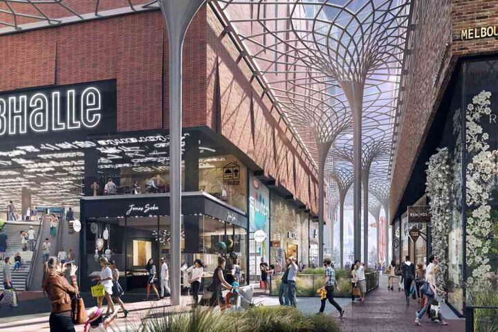 Die Visualisierung zeigt Teile der Shopping-Möglichkeiten des südlichen Überseequartiers in Hamburg.