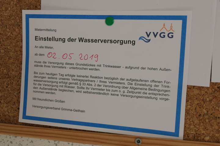 Das drohte nun der Versorgungsverband Grimma-Geithain. Hintergrund sind wohl offene Rechnungen seitens des Vermieters bei dem Wasserversorger.
