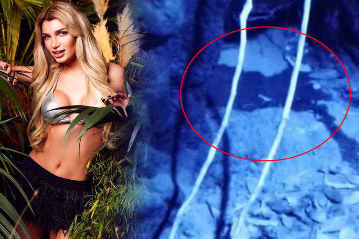 Peinlich: Für Model Giuliana war es zu dunkel in der Höhle - sie traf die Toilette nicht! Das "Ergebnis" rieselte sichtbar für alle hinterm Vorhang vor...