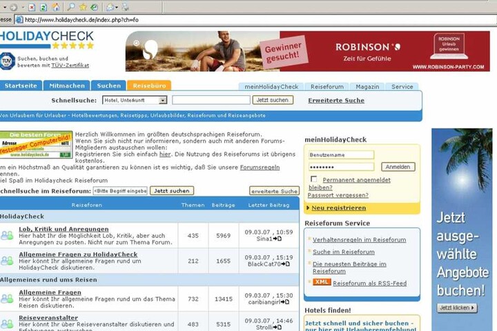 Auf Webseiten wie "www.holidaycheck.de" können sich Reisende über ihre Erfahrungen mit bestimmten Hotels oder Veranstaltern austauschen.