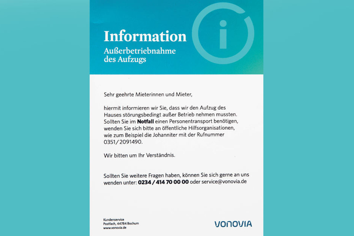Für den „Notfall“ verwies Vermieter Vonovia auf öffentliche
Hilfsorganisationen wie die Johanniter.