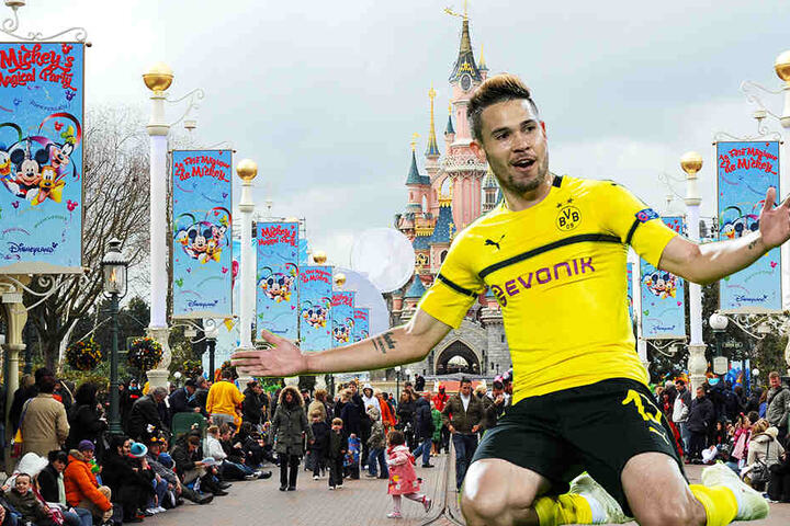 Raphael Guerreiro gibt zu, dass er in Paris war - allerdings in Disneyland, nicht zu Vertragsverhandlungen mit PSG. (Bildmontage)