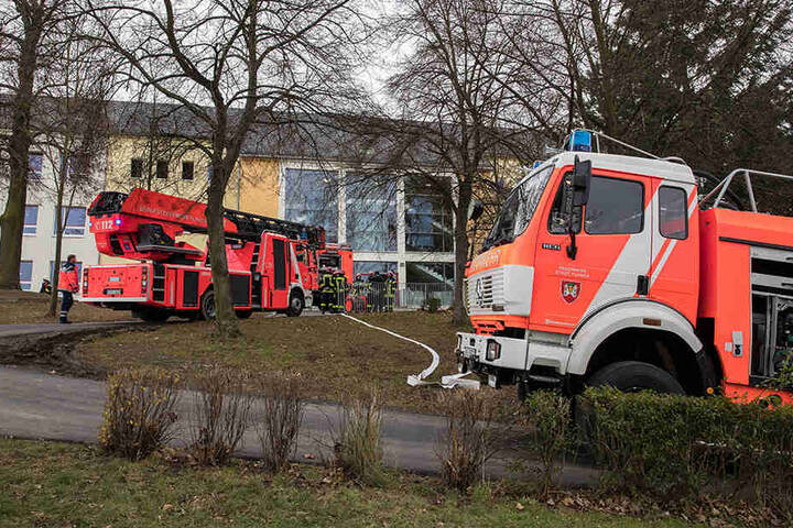 Mehrere Feuerwehren sind an der Grundschule im Löscheinsatz.