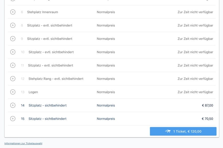 Tickets in zwei Kategorien zu haben.