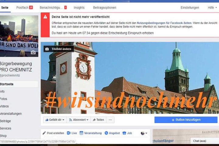 Dieser Hinweis war am Freitagvormittag auf der Facebookseite von Pro Chemnitz zu sehen.