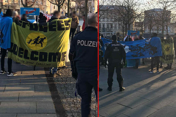 Die Demonstranten kesselten den Stand ein.