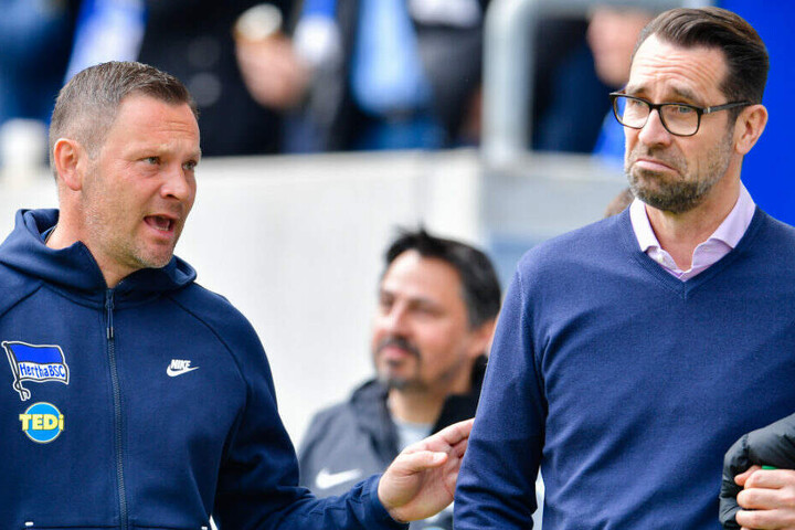 Pal Dardai und Michael Preetz nach dem Spiel gegen Hoffenheim.