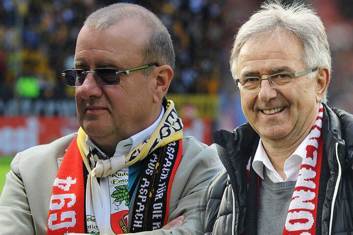 Machen sie bald gemeinsame Sache? Dynamo-Präsident Andreas Ritter (li.) und Großaspach-Präsident Werner Benignus.