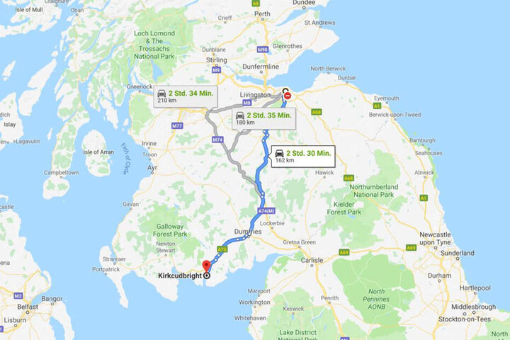 Im Norden startete seine Fahrt ins 160 Kilometer südlich gelegene Kirkcudbright.