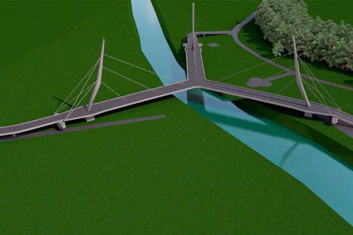 Eine dreiarmige Schrägseilbrücke - so der Entwurf verbindet Deutschland mit Tschechien und Polen.