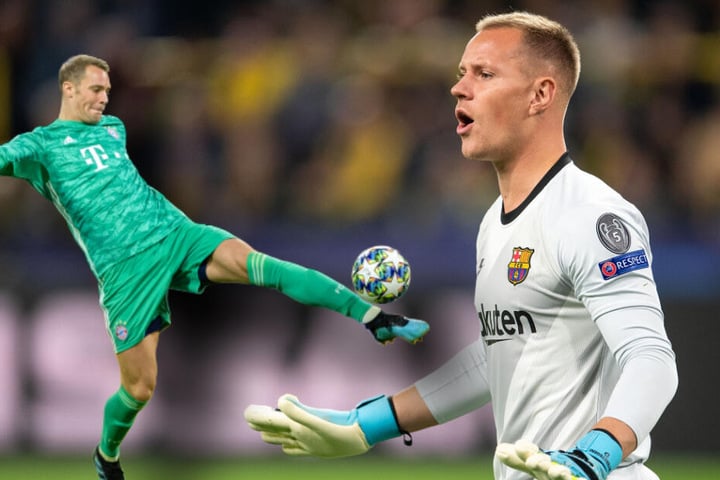 Barcelonas Torhüter Marc-Andre ter Stegen (r.) hatte sich über seine Reservistenrolle in den Länderspiele der EM-Saison beklagt und damit einen Streit mit dem Torwart Manuel Neuer vom FC Bayern München ausgelöst.