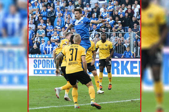 Dennis Erdmann überspringt im Hinspiel die Dynamos.