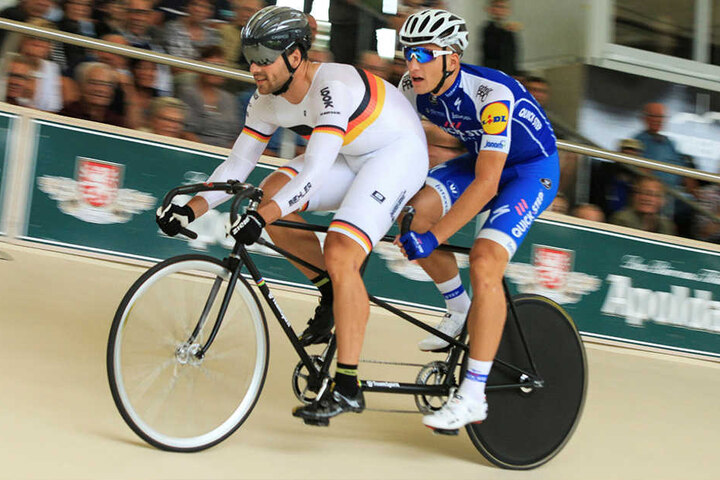 Das Duo Maximilian Levy und Marcel Kittel gewannen das Tandem-Rennen gegen Enders und Dornbach.