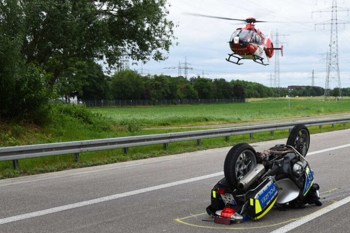 Nach heftigem Unfall: Rettungs-Heli im Einsatz.
