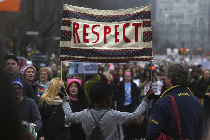 Demonstranten in Philadelphia fordern Respekt.
