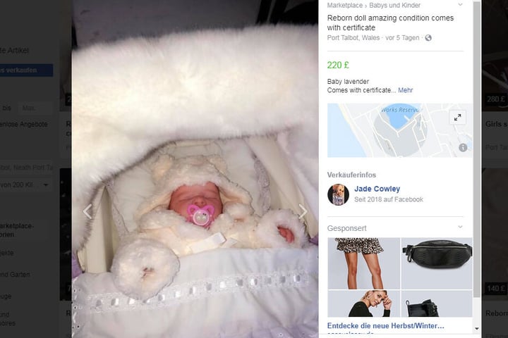Mit dieser Anzeige verkauft die 24-Jährige jetzt die Puppe bei Facebook.